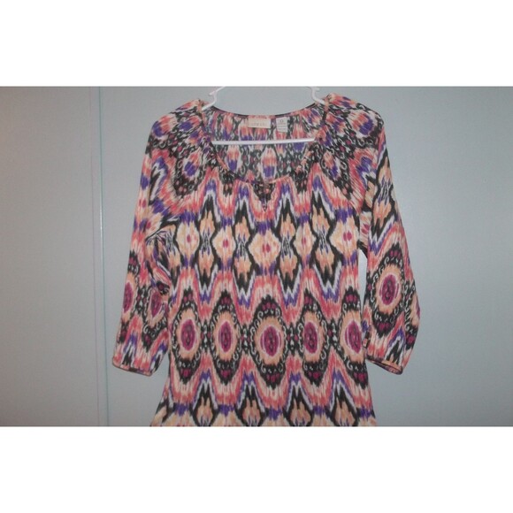 Chico’s 0 (S) Geometric Print Shirt Blouse Multi Color 3/4 Sleeves - Picture 2 of 5